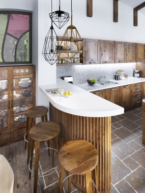 Mutfak loft tarzında bar sayacı. 