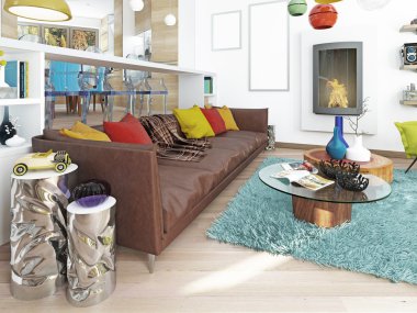 Kitsch tarzında lüks geniş oturma odası. 