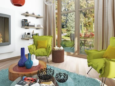 İki sandalye ile bir oturma alanı ile çağdaş salon.