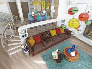 Kitsch tarzında lüks geniş oturma odası. 