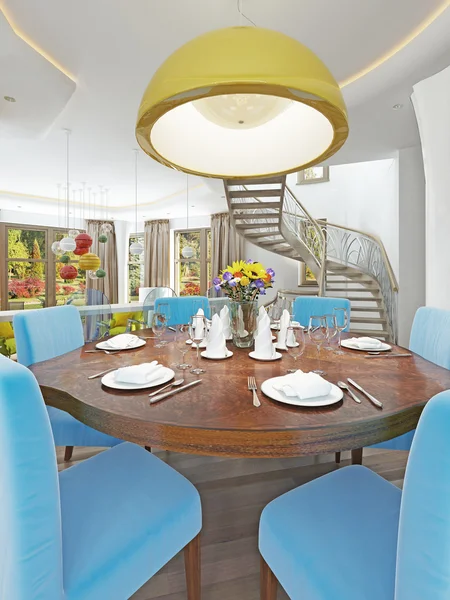 Moderna sala da pranzo con cucina in stile kitsch alla moda . — Foto Stock