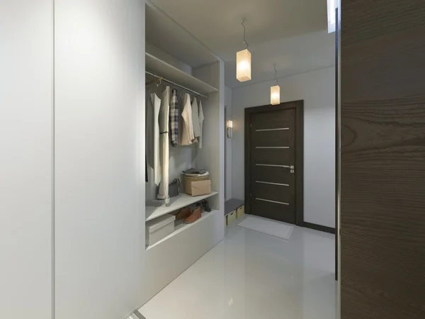 Hall with a corridor in Contemporary style with a wardrobe and a — Stock Photo, Image