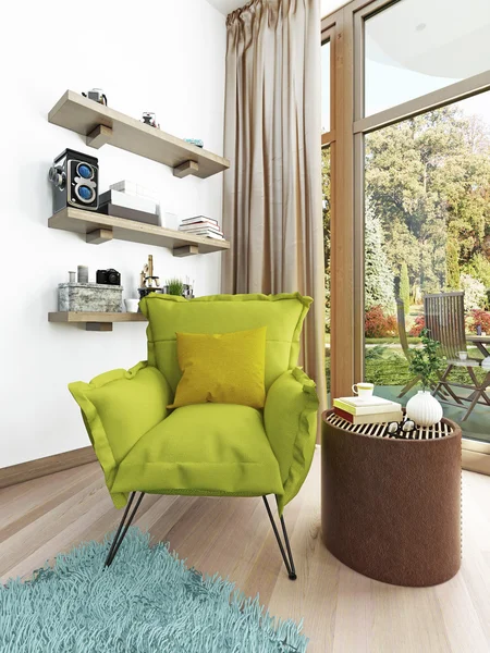 Modern Contemporary light green chair in the living room.