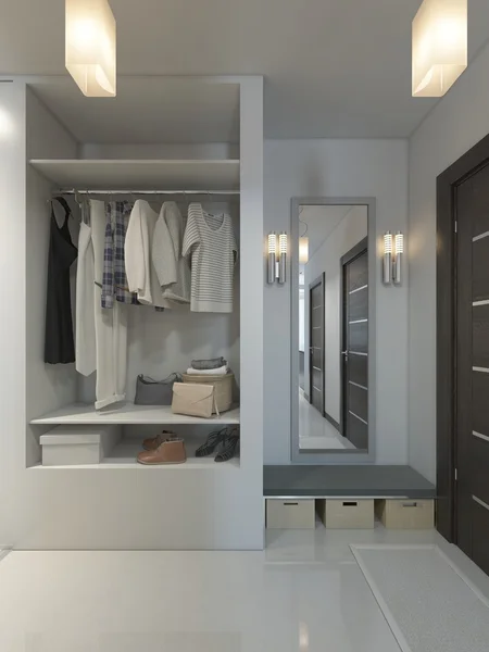 Hall with a corridor in Contemporary style with a wardrobe and a — Stock Image Hall with a corridor in Contemporary style with a wardrobe and a Stock Photo