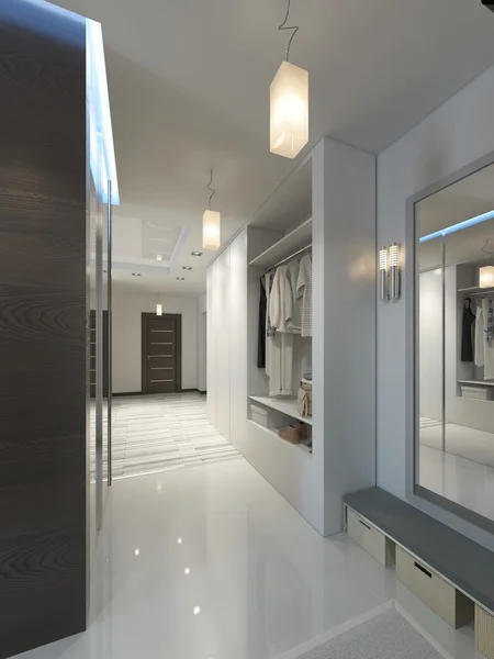 Hall with a corridor in Contemporary style with a wardrobe and a — Stock Image Hall with a corridor in Contemporary style with a wardrobe and a Stock Picture