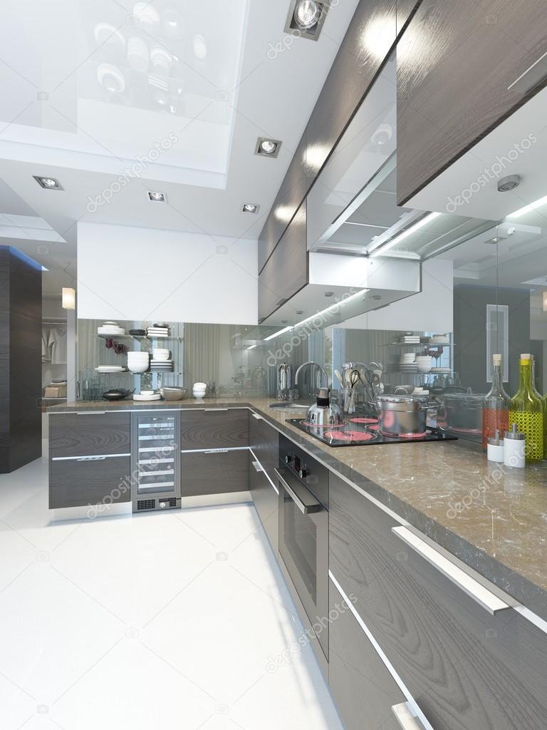 Pisos y paredes de cocina | Cocina contemporánea en color marrón, con