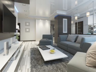  Modern tarzda lüks oturma odası stüdyosu.