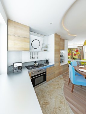 Kitsch tarzında modern mutfak yemek odası. 