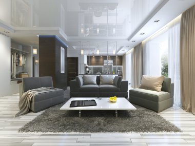  Modern tarzda lüks oturma odası stüdyosu.