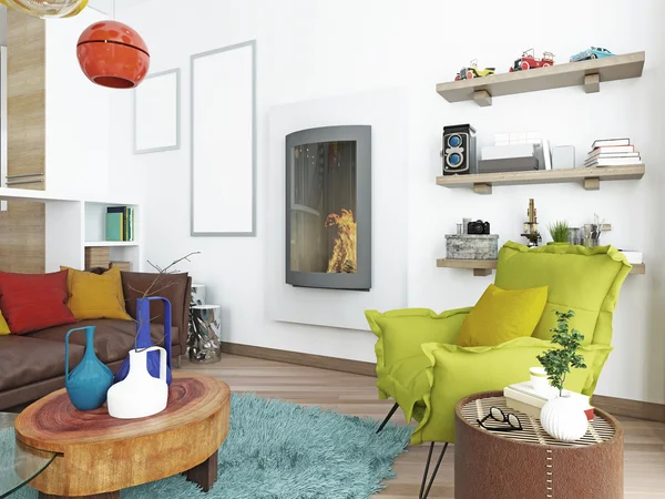 Modern ljus grön fåtölj i vardagsrummet. — Stockfoto