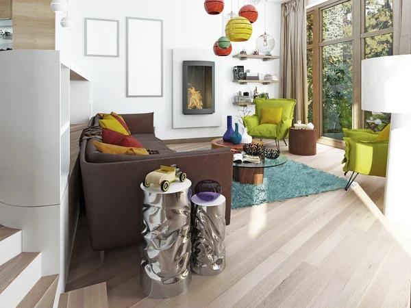 Kitsch tarzında lüks geniş oturma odası. 