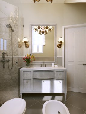 Banyo bâtıla ve lavabo konsolları klasik tarzı.