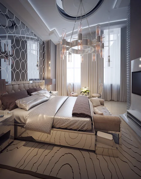 Yatak odasında lüks modern bir tarz — Stok fotoğraf