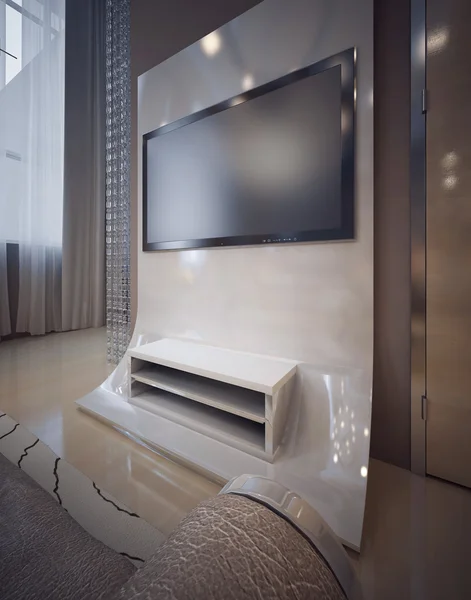 Huisontwerp van het TV in slaapkamer in een luxe moderne stijl — Stockfoto