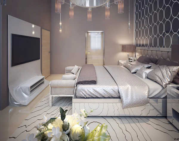 Спальня в роскошном современном стиле — стоковое фото