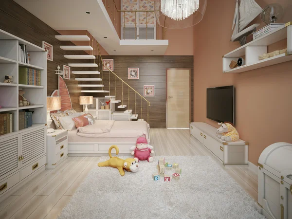 Kızlar yatak odası modern tarzı — Stok fotoğraf