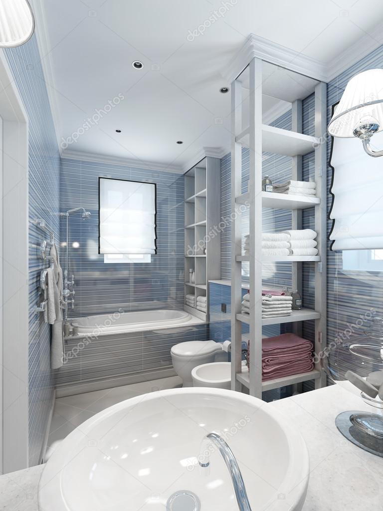 Bathroom in classic style, in blue colors