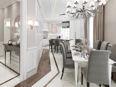 Mutfak-yemek odası Art Deco tarzında