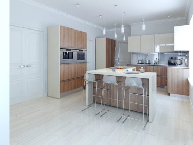 Modern cream colored kitchen clipart