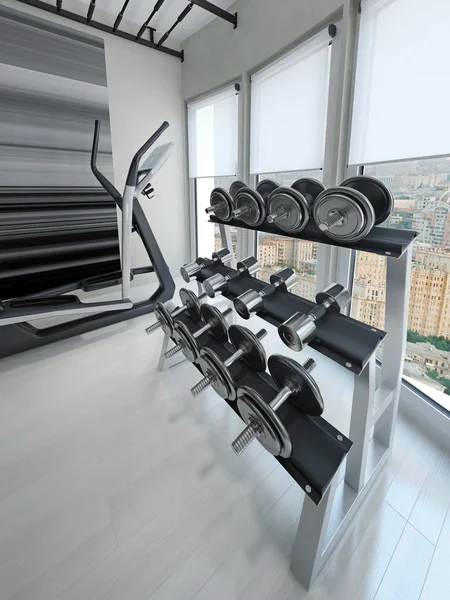 Dumbbell rack in modern gym — Stock Photo, Image