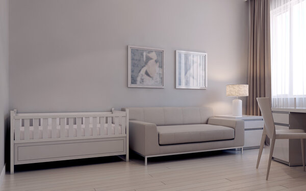 Living room with infant bed