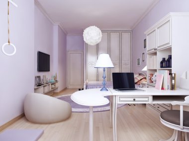 Idea of provence bedroom with working area