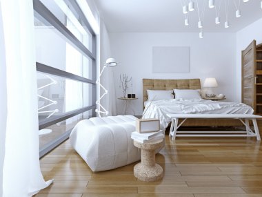 Beyaz duvarları modern tarzı ile yatak odası