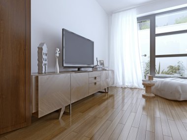 Yüksek teknoloji yatak odası masada TV