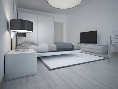 Fikir gri duvarlar ile ferah modern yatak odası