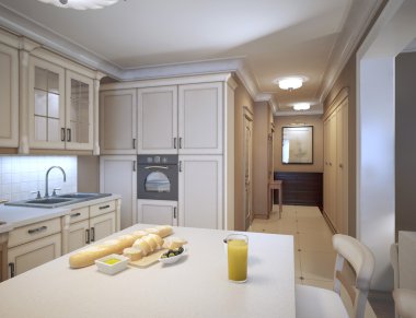 Beyaz mutfak art deco tarzında