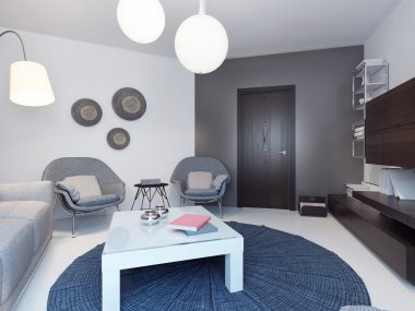 ahşap mobilyalar ile modern beyaz salon
