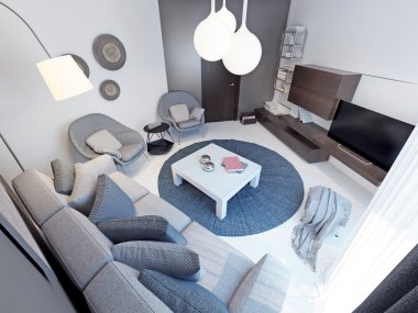 Beton zeminli modern oturma odası