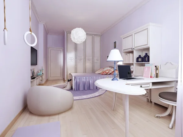 Спальня в стиле модерн с рабочей зоной — стоковое фото