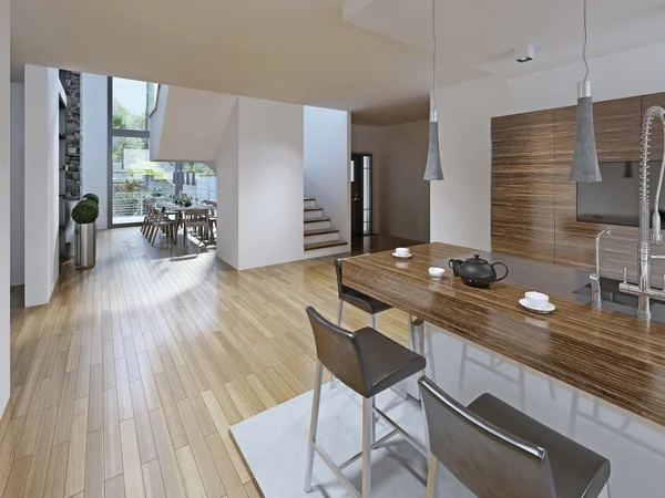 High-tech styled kitchen with dining room — Stock Photo, Image