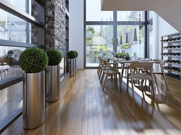 Dining room with wine rack high-tech style — 图库照片