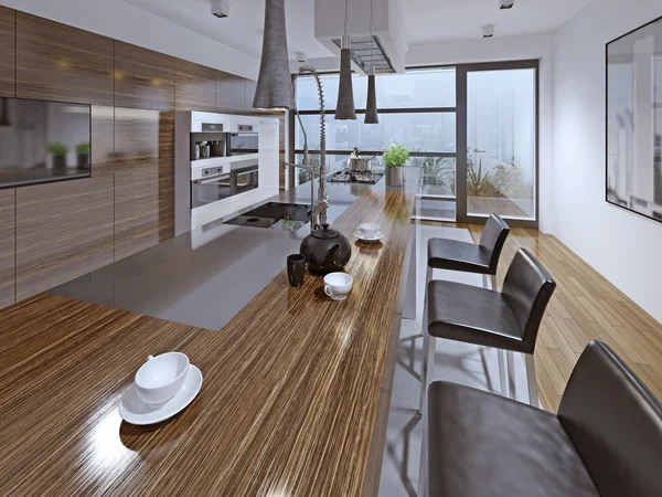 Cozinha moderna com o uso de fachada zebrano — Fotografia de Stock