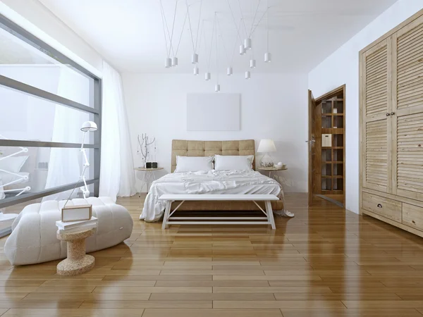 Spacious bedroom high-tech style — Stock Photo, Image