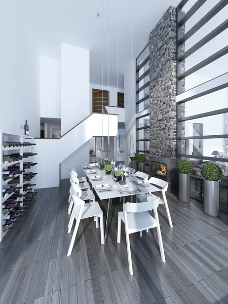 宽敞的高天花板用餐区的想法 — 图库照片