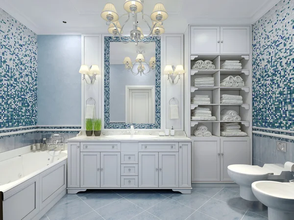 Muebles en clásico baño azul — Foto de Stock