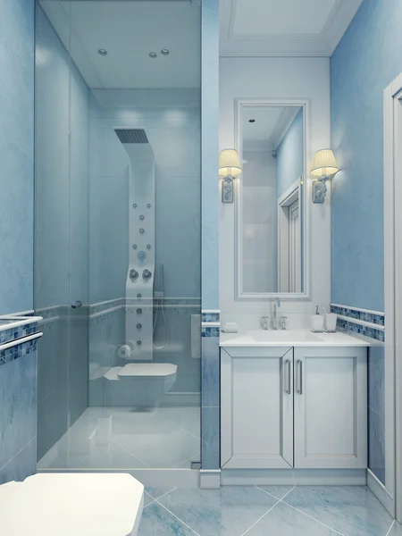 Дизайн современной синей ванной комнаты — стоковое фото