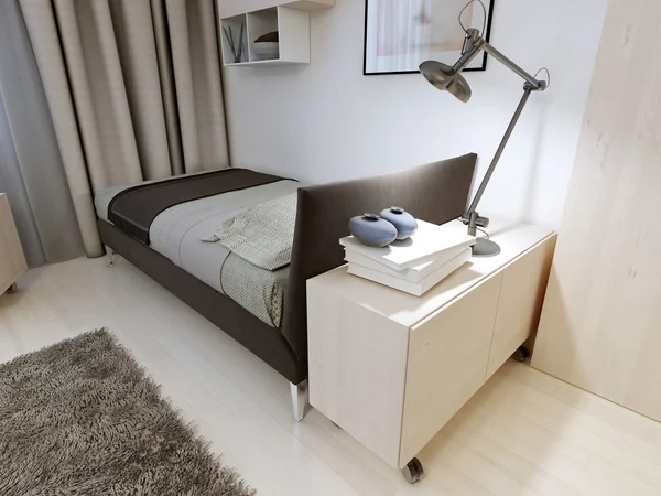 Camera da letto con mobili rigorosi . — Foto Stock