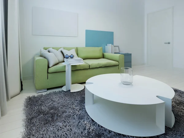 Onvoltooide woonkamer interieur met blauwe muren en blauwe ... Gordijnen living rooms woonkamer