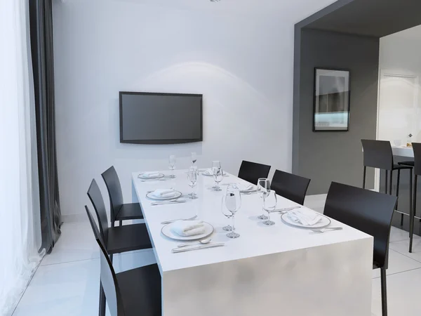Preto e branco tendência sala de jantar — Fotografia de Stock