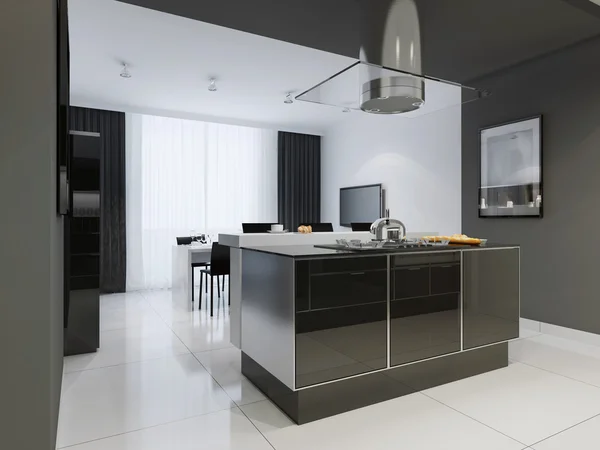 Minimalism style kitchen interior in monochrome tones — Stock Photo, Image