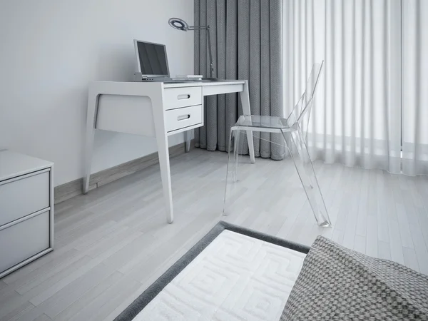 Werkgebied in minimalistische slaapkamer — Stockfoto