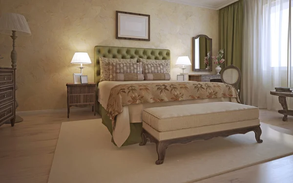 Идея спальни отеля в средиземноморском стиле — стоковое фото