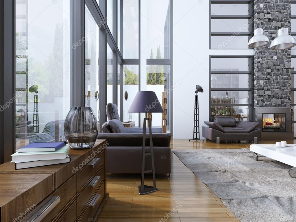 Idea of living room with panoramic windows