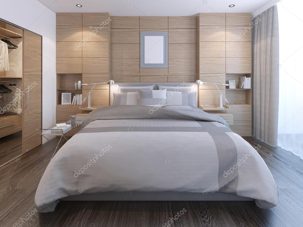 Elegante slaapkamer met wandversiering — stockfoto © kuprin33 #83419298 Wandversiering slaapkamer