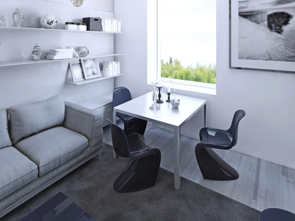 Koyu mavi sandalye ile Gotik yemek masası — Stok fotoğraf