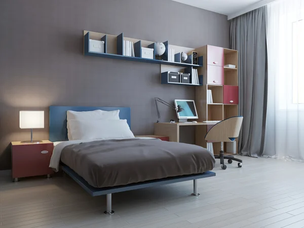 Modern yatak odasında minimalist duvar sistemi — Stok fotoğraf